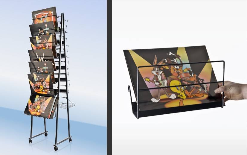Foldable ladder exhibitor with removable slots; can be used to display magazines too