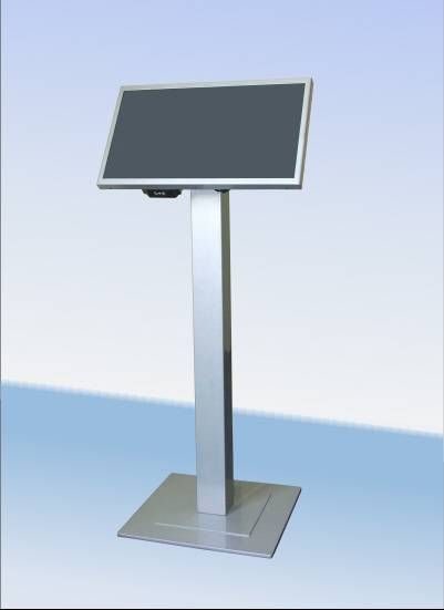 Metallic totem with steel column and base; easy to assemble and desassemble wire support available